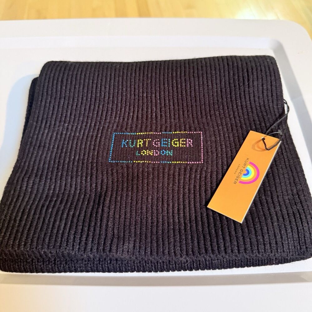 Kurt Geiger London Crystal Logo Scarf Black NWT